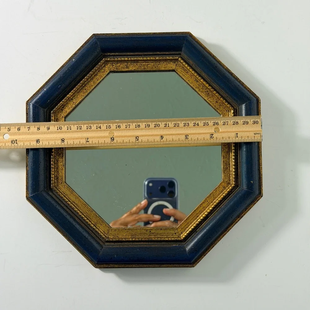 Vintage Fleck Bros Octagon Blue Gold Wall Mirror 9.5